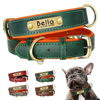 Customized Leather ID Nameplate Dog Collar Soft Padded Dogs Collars Free Engraving Name for Small Medium Large Dogs Adjustable [PET]