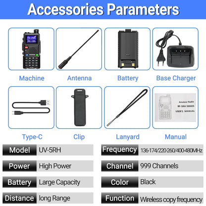 UV-5RH Pro Max 15W Air Band Walkie Talkie Wirless Copy Frequency Tri Power Type-C NOAA Long Range Baofeng 5RM Ham Two Way Radio [TEL]