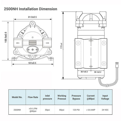 Coronwater RO 24V 50gpd Water Booster Pump 2500NH Increase Reverse Osmosis Water System Pressure [HAP]