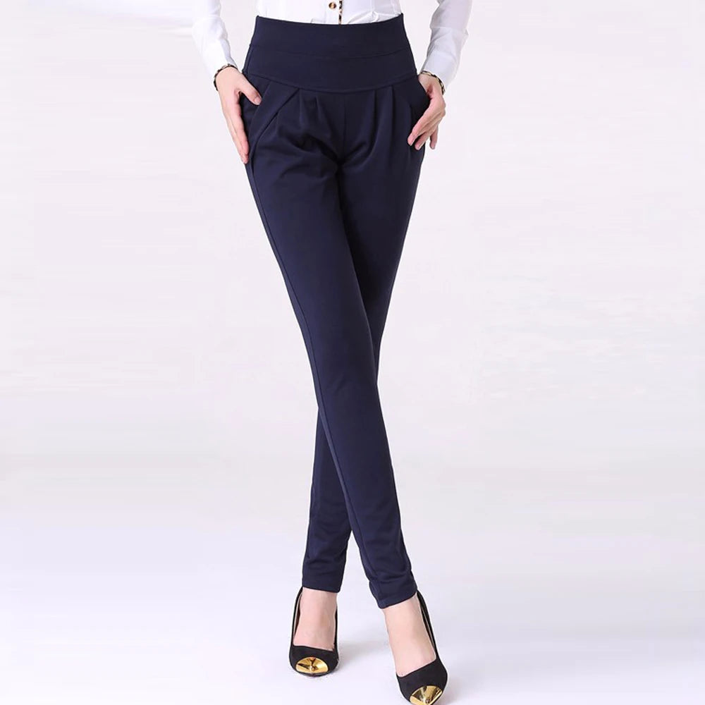 High Waist Harem Pants For Women Chic Pleated Stretch Straight Trousers Womens Elegant Office Lady Vintage Casual Pants [WOM]