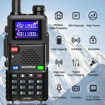 UV-5RH Pro Max 15W Air Band Walkie Talkie Wirless Copy Frequency Tri Power Type-C NOAA Long Range Baofeng 5RM Ham Two Way Radio [TEL]