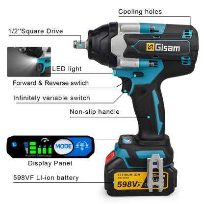 1800N.M Torque Brushless Electric Impact Wrench Cordless Electric Wrench 1/2 inch for Makita 18V Battery Screwdriver Power Tools [BAT]