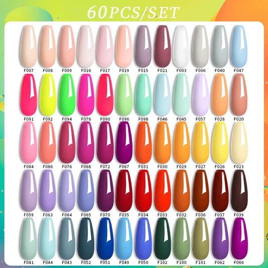 60/30/20Pcs/Set Nail Gel Polish Kit Nude Pink Glitter Nail Semi Permanent Base Top Coat Nail Art UV Gel Manicure Set [BEU]