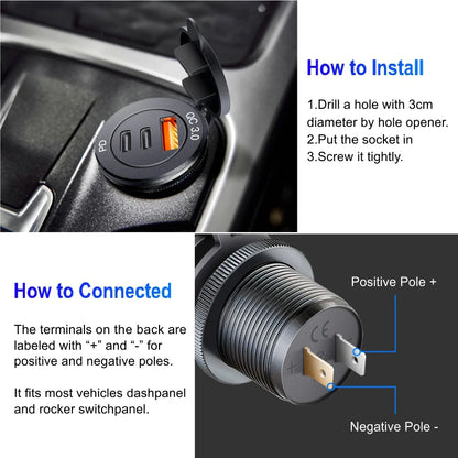 Usb socket in the car Quick Charge  PD 3.0  Car Charger 60W  Outlet Socket For 12V 24V Motorcycle Boat Marine Truck ATV [MRN]