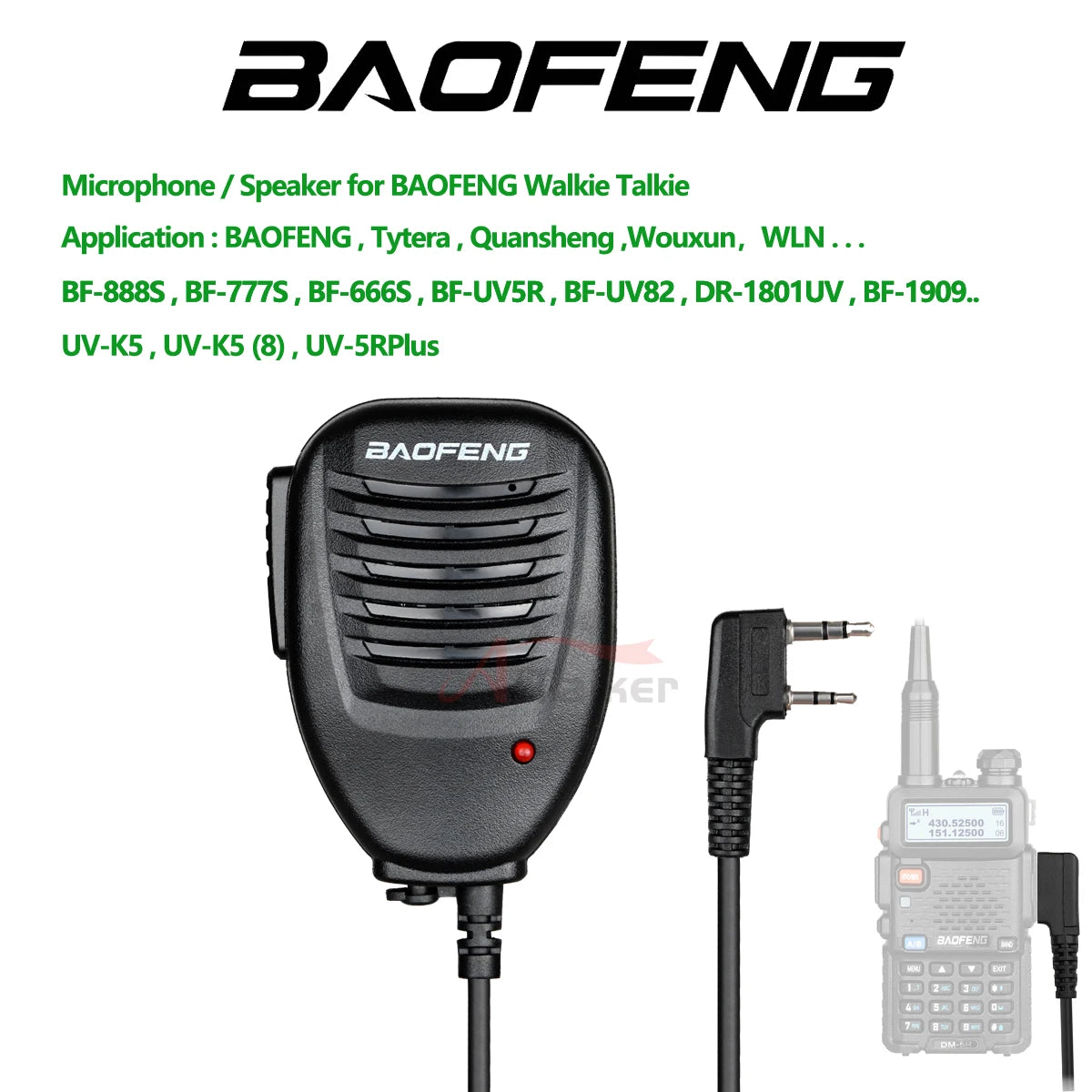 UV-K5 Baofeng Quansheng Walkie Talkie Speaker Microphone For Baofeng UV-5R BF-888S UV-82 UV 13 Pro UV-16 Pro Two Way Radio [TEL]