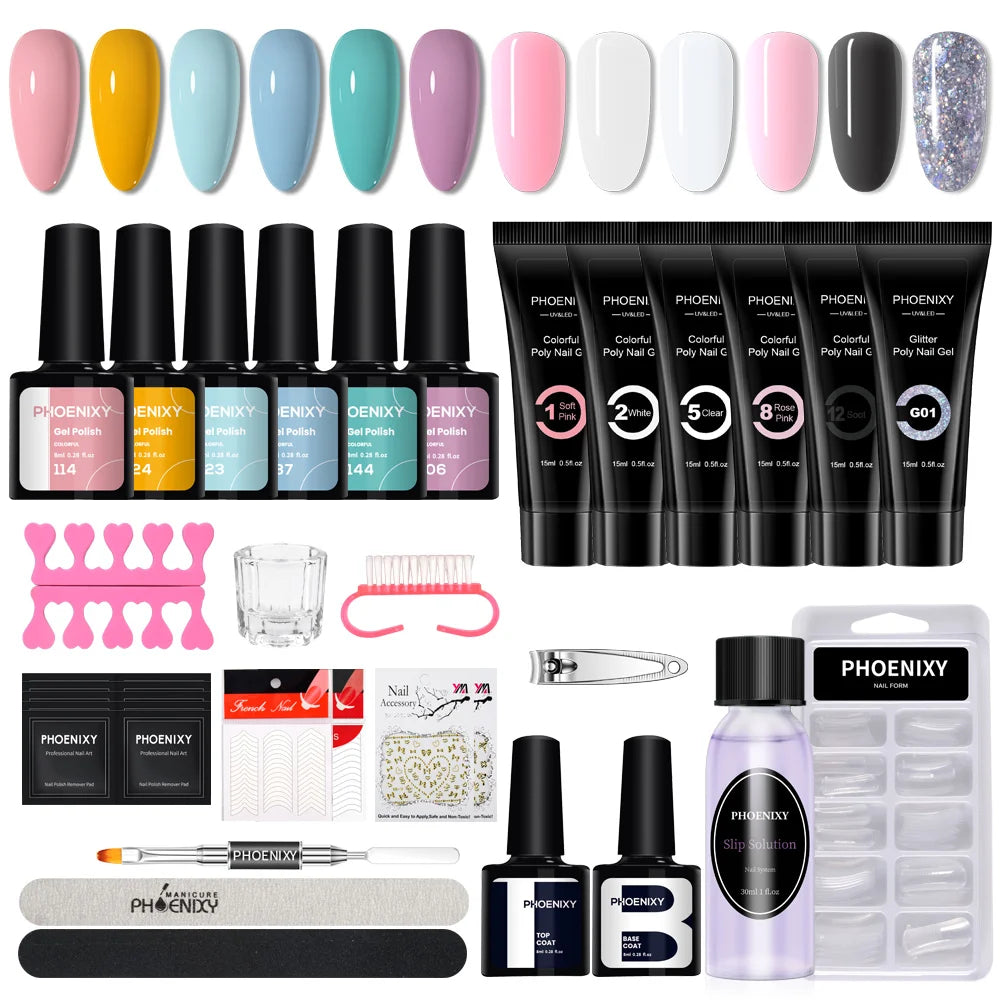 Manicure Set Poly Extension Nail Kit Gel Nails Complete Kit Gel For Extension Semi Permanent UV Varnish Kit Nail Tools Sets [BEU]