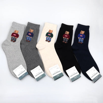 1 Pair Cartoon Gentleman Bear Men's Socks Cotton Harajuku Skateboard Socks Novelty Breathable Sox Christmas Gift Factory Direct [SOX]