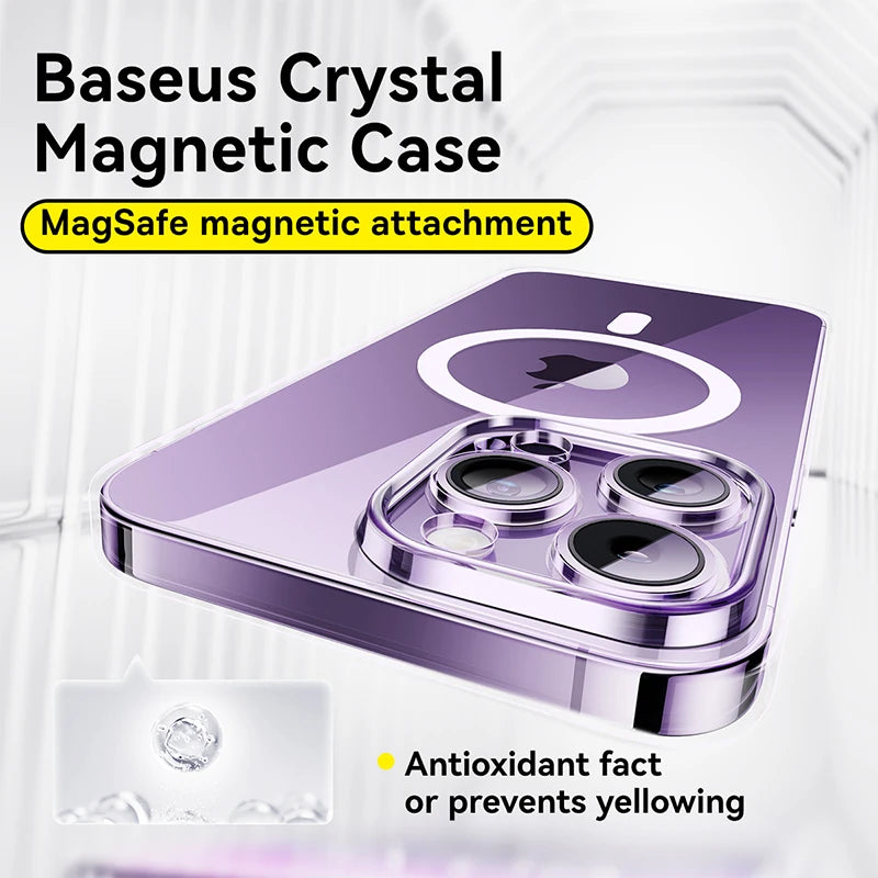 Baseus Magnetic Case for iPhone 15 Pro Max Slim Thin Phone Case Transparent Cover For iPhone 15 Pro Plus Magnet Back Cover Case [PHC]