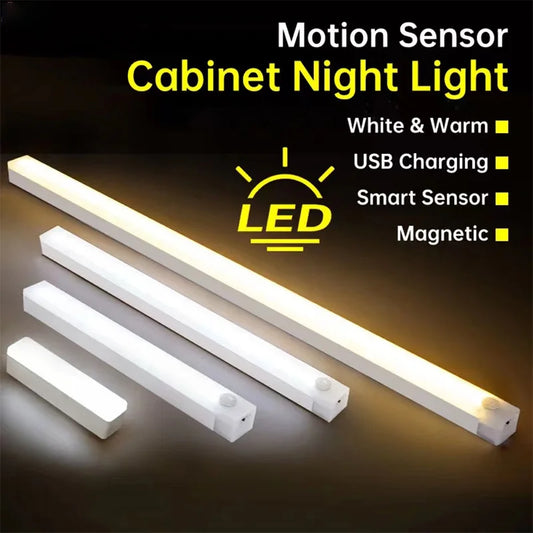 PIR Motion Sensor LED Under Cabinet Lamp Dimmable Rechargeable Night Light Stairs Closet Room Aisle Tube Bar Detector Bulb [MTL]