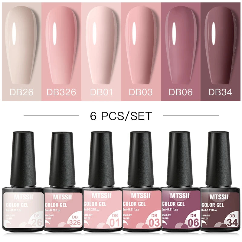 6/8Pcs Spring Pink Color Gel Nail Polish Set Semi Permanent Varnishes Nail Art Design Hybrid Soak Off UV LED Gel Manicure Kit [BEU]