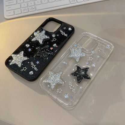 Black 3D Sparkling Pink Star Phone Case For iPhone 15 14 13 12 11 Pro Max X XR XSMAX 7 8 Plus SE TPU Case Cover New Products [PHC]