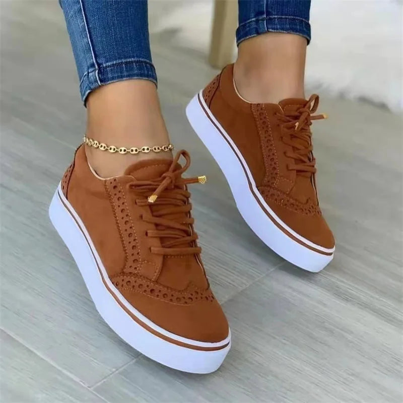 2023 New Women's Low-top Vulcanized Shoes Round Toe Casual Shoes Flat Shoes Lace-up Walking Shoes Women Versatile Comfortable [SHO]