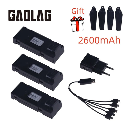 3.7V 2600mAh RC Drone Battery Stable UAV Battery for E88 E88PRO E88MAX E525 E99 E99PRO P1 P5PRO K3 S1 P8 with charger [BAT]