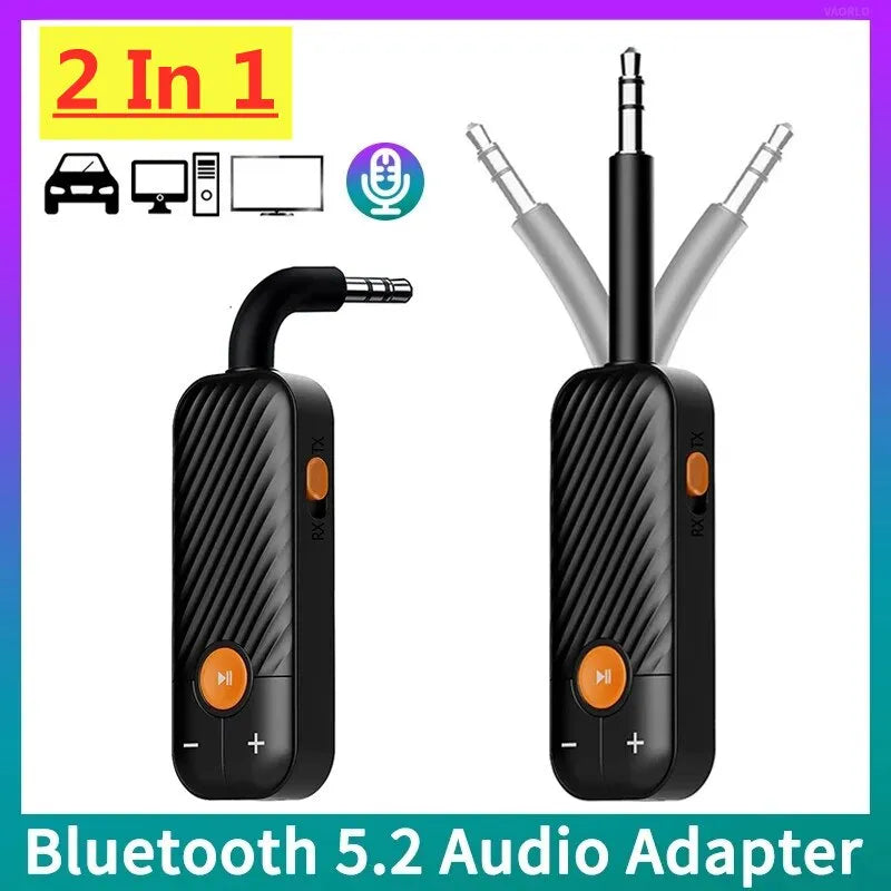 Bluetooth 5.2 Audio Receiver Transmitter 3.5MM 3.5 AUX With Mic Stereo Music Wireless Adapter For Headphones PC TV Car Speakers [CAR]