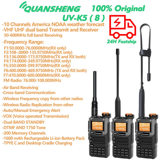 Quansheng Receiver UV K5 (8) Walkie Talkie Portable Am Fm Two Way Radio Commutator Station Amateur Ham Wireless Set Long Range [TEL]