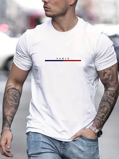 Men's 100 Cotton Paris Short Sleeve T-shirt Top Loose Tshirt [TSH]