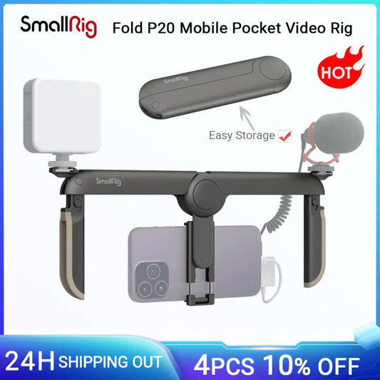 SmallRig Fold P20 Mobile Pocket Video Rig for Mobile Phone with 65-80mm Width Range With Cases On, W Cold Shoe for iPhone 15/14 [PHO]