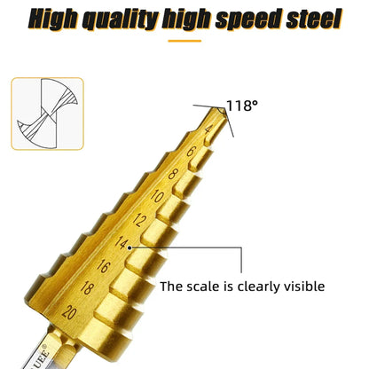 3Pcs 3-12mm 4-12mm 4-20mm Step Drill Bit Titanium Plating HSS Straight Groove Coated Wood Hole Cutter Cone Drill Power Tools Set [PTO]