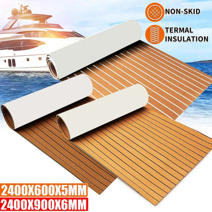 Self-Adhesive 2.4M Foam Teak Decking EVA Foam Marine Flooring Faux Boat Decking Sheet Accessories Marine Brown Black [MRN]