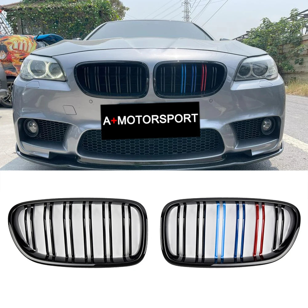 Car Gloss Black Kidney Grill Dual Slats Racing Grill For BMW 5 Series F10 F11 F18 520d 530d 540i 2010-2017 Replacement Part [BDK]