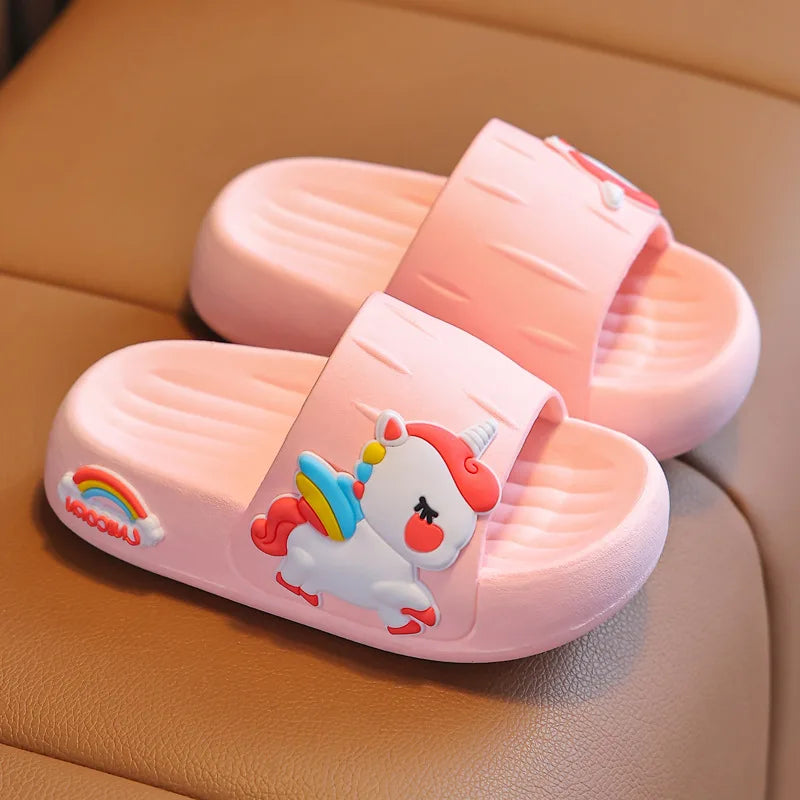 Summer Kids Home Shoes Flip Flops Baby Girls Slippers for Children Cartoon Unicorn Bathroom Antislip Thick Sole Slides 2-8 Years [SHO]