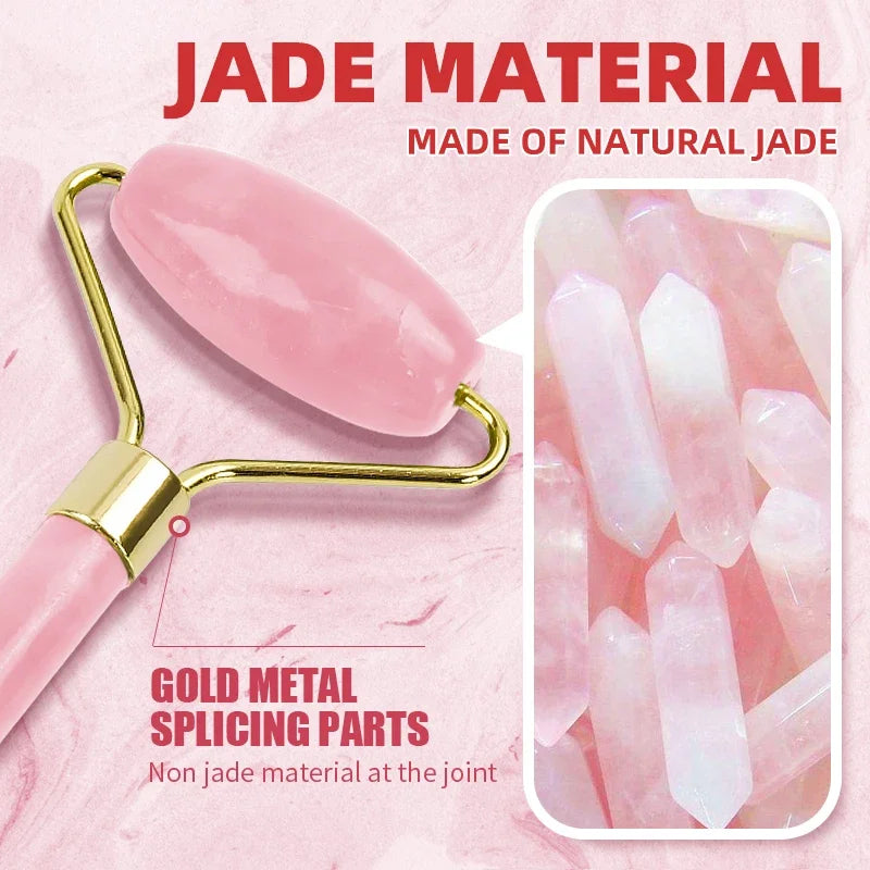 Natural Facial Massager Face Roller Gua Sha Scraper Double Heads Jade Stone Roller Skin Care Rose Quartz Massage for Face Body [SKC]