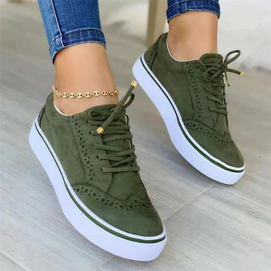 2023 New Women's Low-top Vulcanized Shoes Round Toe Casual Shoes Flat Shoes Lace-up Walking Shoes Women Versatile Comfortable [SHO]