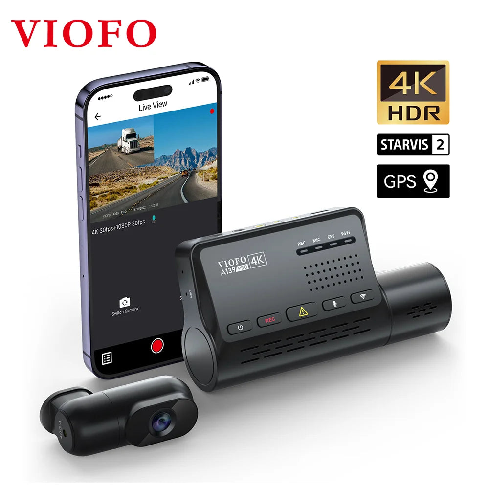 VIOFO A139 Pro 4K HDR Dash Cam STARVIS 2 Sensor, Front and Rear Car Camera Ultra HD 4K+1080P Super Night Vision,5GHz WiFi GPS [CAR]