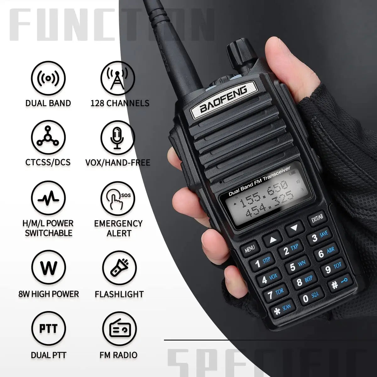 Baofeng UV 82 Walkie Talkie Real 5W 8W Ham Radio Comunicador Dual PTT Long Range 2 Way Portable FM Amateur Radio Station [TEL]