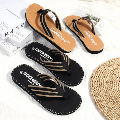 Men Slippers Outside Beach Flat Flip-flop 2023 Summer Casual Slippers Indoor Home Male Anti-slip Shoes Thong Sandals Black [SHO]