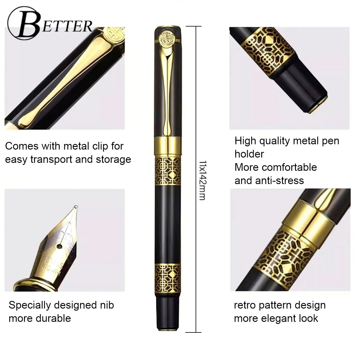 Retro Metal Fountain Pen F Nib With Ink High Quality For Business Writing Gift Office School Supplies for Students Stationery [STA]