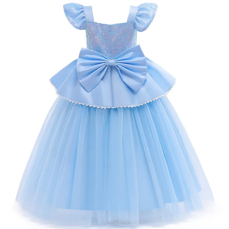 Cinderela Cosplay Costume Kids Clothes for Girls Sequins Princess Dress with Crown Gloves Birthday Party Ball Gown 3-10 Years [COS]