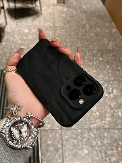 Luxury Chic Wrinkled Soft Silicone Phone Case For iPhone 15 14 13 12 11 Pro MAX Shockproof Bumper Black White Back Cover [PHC]