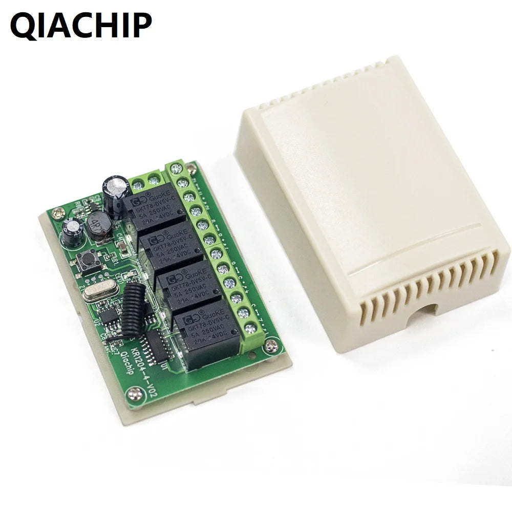 QIACHIP 433.92Mhz DC 6V 12V 24V 10A 4CH Relay Module Receiver EV1527 Wireless Remote Control Switch 433Mhz for DC Motor DIY [HAP]