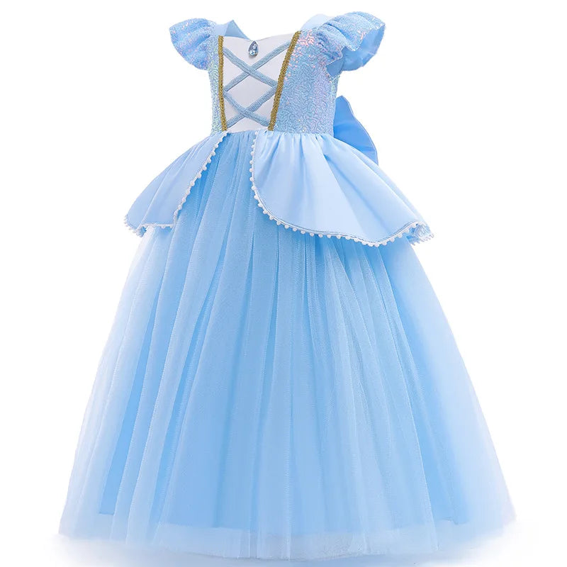 Cinderela Cosplay Costume Kids Clothes for Girls Sequins Princess Dress with Crown Gloves Birthday Party Ball Gown 3-10 Years [COS]