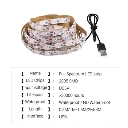 LED Grow Light Full Spectrum Phytolamp 5V USB Plant Light Strip 1m 2m 3m Phyto Lamp for Plants Flower Greenhouse Tent Hydroponic [GAR]