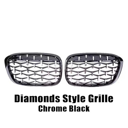 XVIP Glossy Black Diamonds Style Front Bumper Kidney Grilles For BMW X1 F48 F49 2016-2019 Shiny Line Style Upper Racing Grilles [BDK]