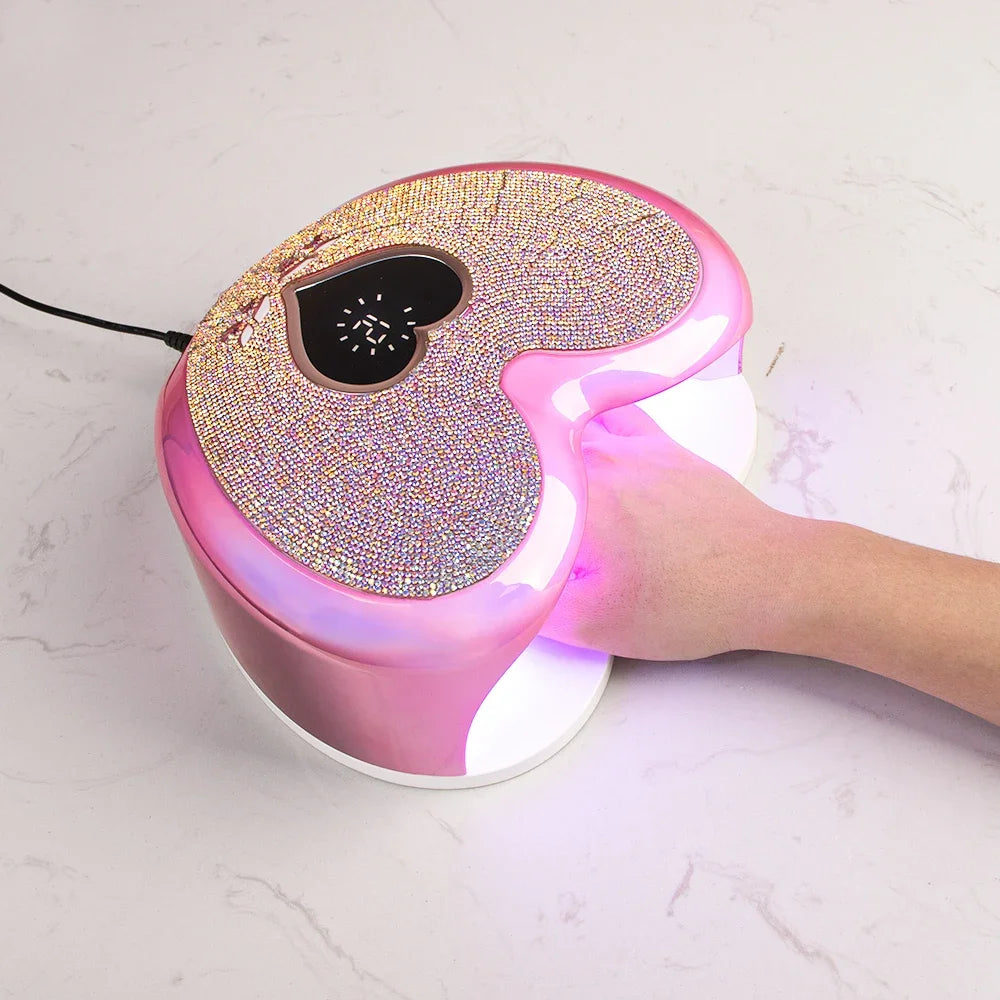 Professional Nail Lamp with Rhinestone Nail Gel Dryer Pedicure Machine LED light for Nails Heart Shape Nail UV LED Lamp [BEU]