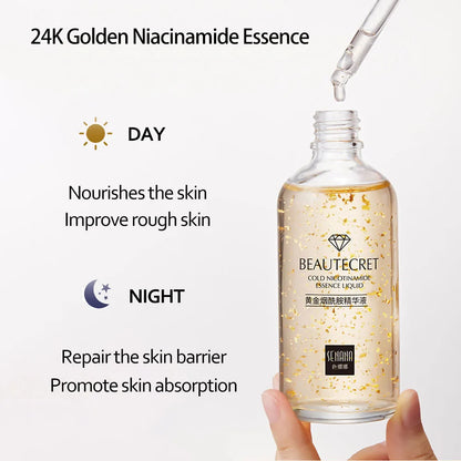 Skincare Product 24K Gold Niacinamide Face Serum Anti Aging Hyaluronic Acid for Face Shrinks Pores Korean Skin Care Products [SKC]