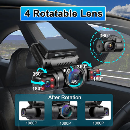 4 Channel 1080P+1080P+1080P+1080P WiFi GPS Car DVR Dual Lens 8 Infrared Light Night Vision 3 Lens 170 Degree Dash Cam Car Camera [CAR]