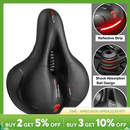 Hollow Breathable Bicycle Saddle Men Women MTB Road Bike Saddle Shock Absorbing Comfortable Big Butt Bike Seat Safety Warning [CYC]