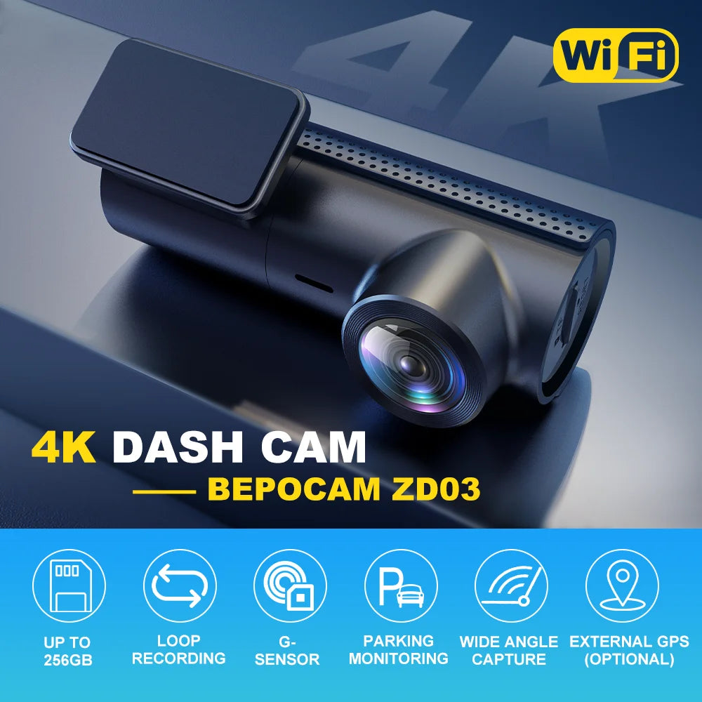 BEPOCAM ZD03 UHD 4K Mini Dash Cam for Cars Recorders Wifi Car DVR 150° Dash Camera Para Autos 2160P Video Recorder Basic Dashcam [CAR]