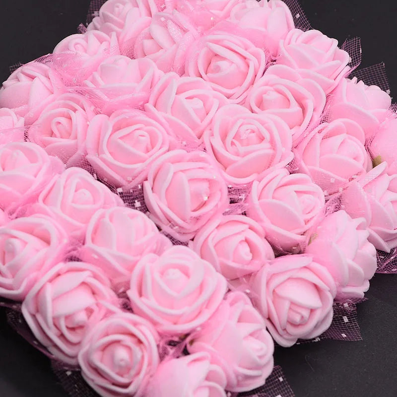 144pcs 2cm Mini PE Rose Head Artificial Silk Flowers Wedding Bride Bouquet Decor DIY Birthday Gift Wreath Foam Fake Yarn Flower [FLW]