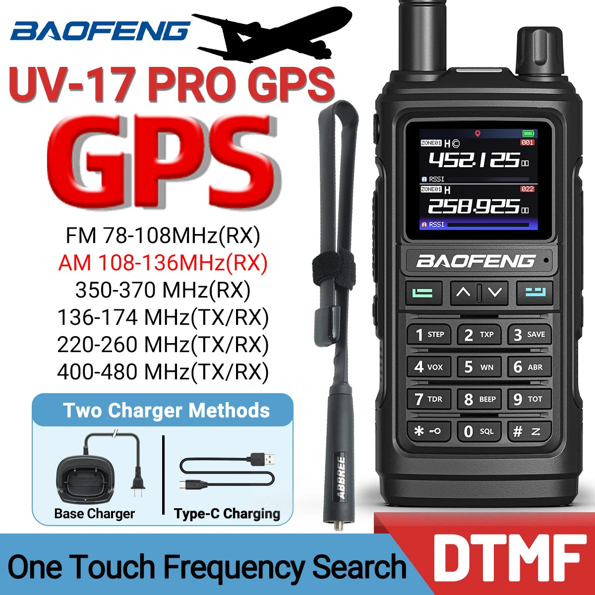 Baofeng UV-17 PRO GPS Air Band Walkie Talkie 999CH Wireless Copy Frequency NOAA Six Bands Amateur Ham Two Way Radio for Hunting [TEL]