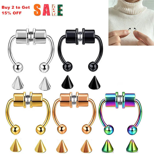 Women Fake Piercing Nose Ring Hoop Septum Non Piercing Nose Clip Rock HipHoop Stainless Steel Magnet Fashion Punk Body Jewelry [MAG]