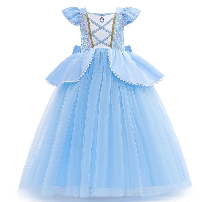 Cinderela Cosplay Costume Kids Clothes for Girls Sequins Princess Dress with Crown Gloves Birthday Party Ball Gown 3-10 Years [COS]