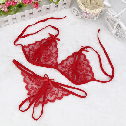 Lace Hollow Out Underwear Bra Set Sexy Lingerie Sex Sleepwear G-string Bra Suit Femme Lingerie Set Pajamas Erotic Clothing  [BRA]