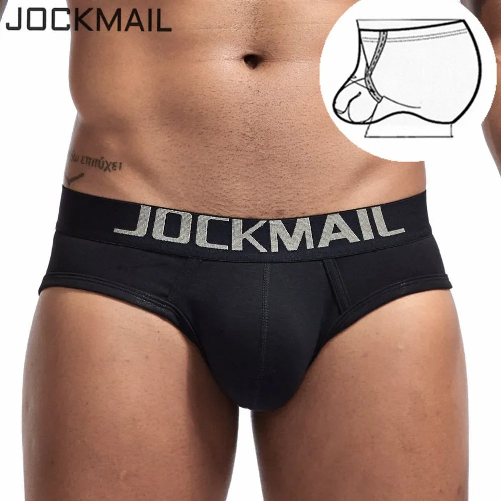 JOCKMAIL Cotton Sexy Mens Underwear briefs U convex pouch ring design cuecas calzoncillos hombre slip Gay Underwear Solid White [GRM] [UND]