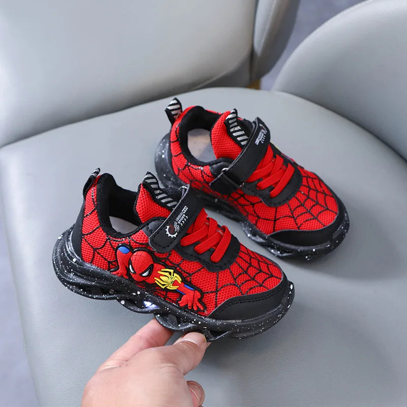 Disney LED Casual Sneakers Red Black For Spring Boys Mesh Outdoor Shoes Children Lighted Non-slip Shoes Size 21-30 [SHO]