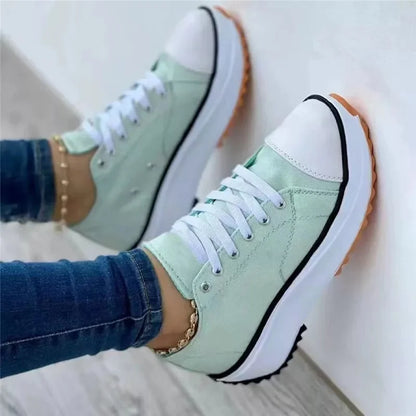 Speedy 2023Classic White Canvas Shoes Women Sneakers Solid Lace-Up Casual Platform Shoes for Women [SHO]